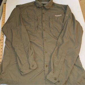 Eastern Mountain Sports Fishing Shirt Lrg Green Vented Nylon Hiking Outdoor UV